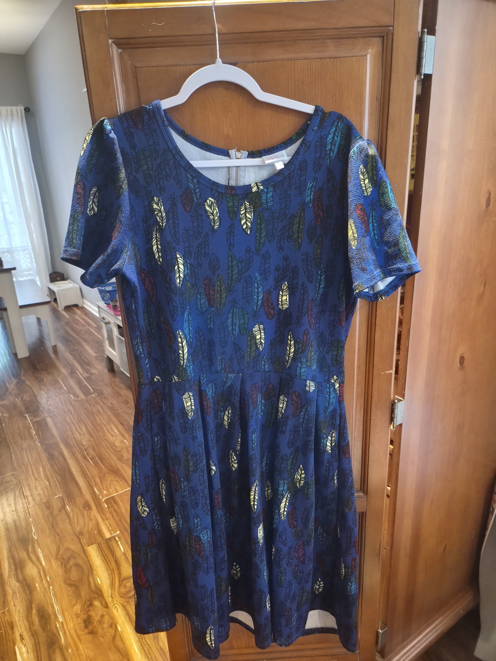 LuLaRoe Blue Feather Print Dress